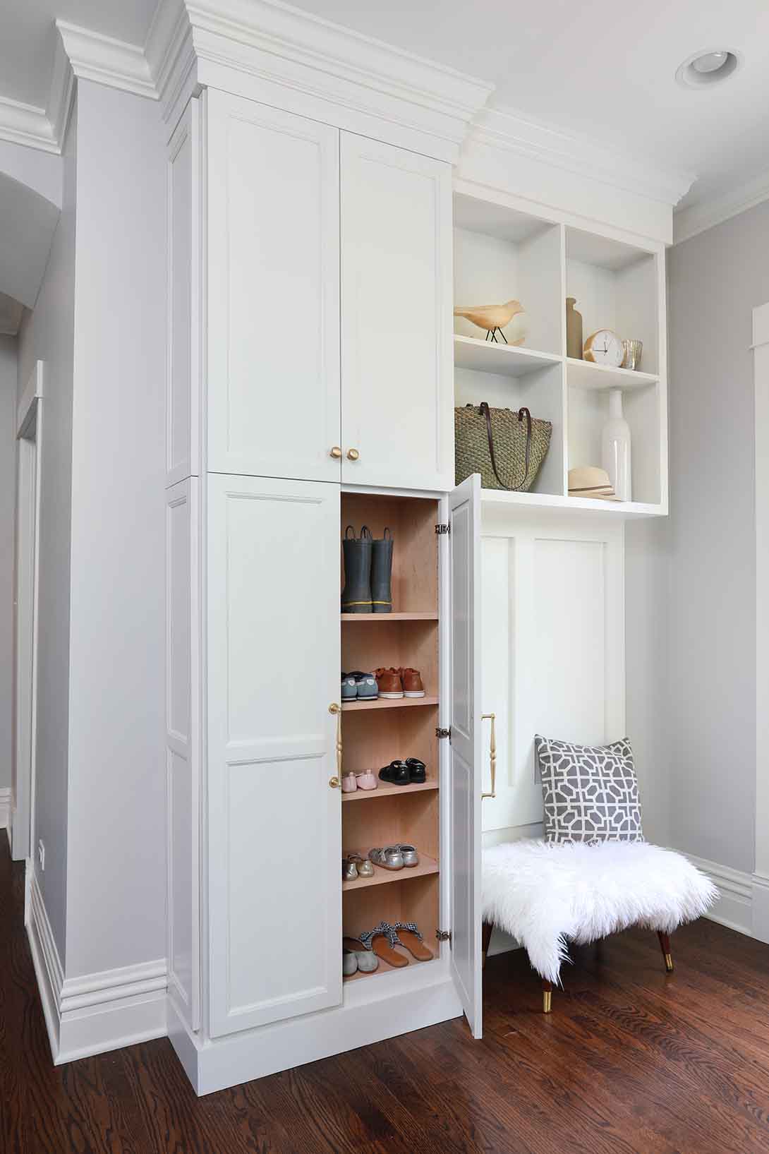 Mudroom cabinets near the back door in the kitchen