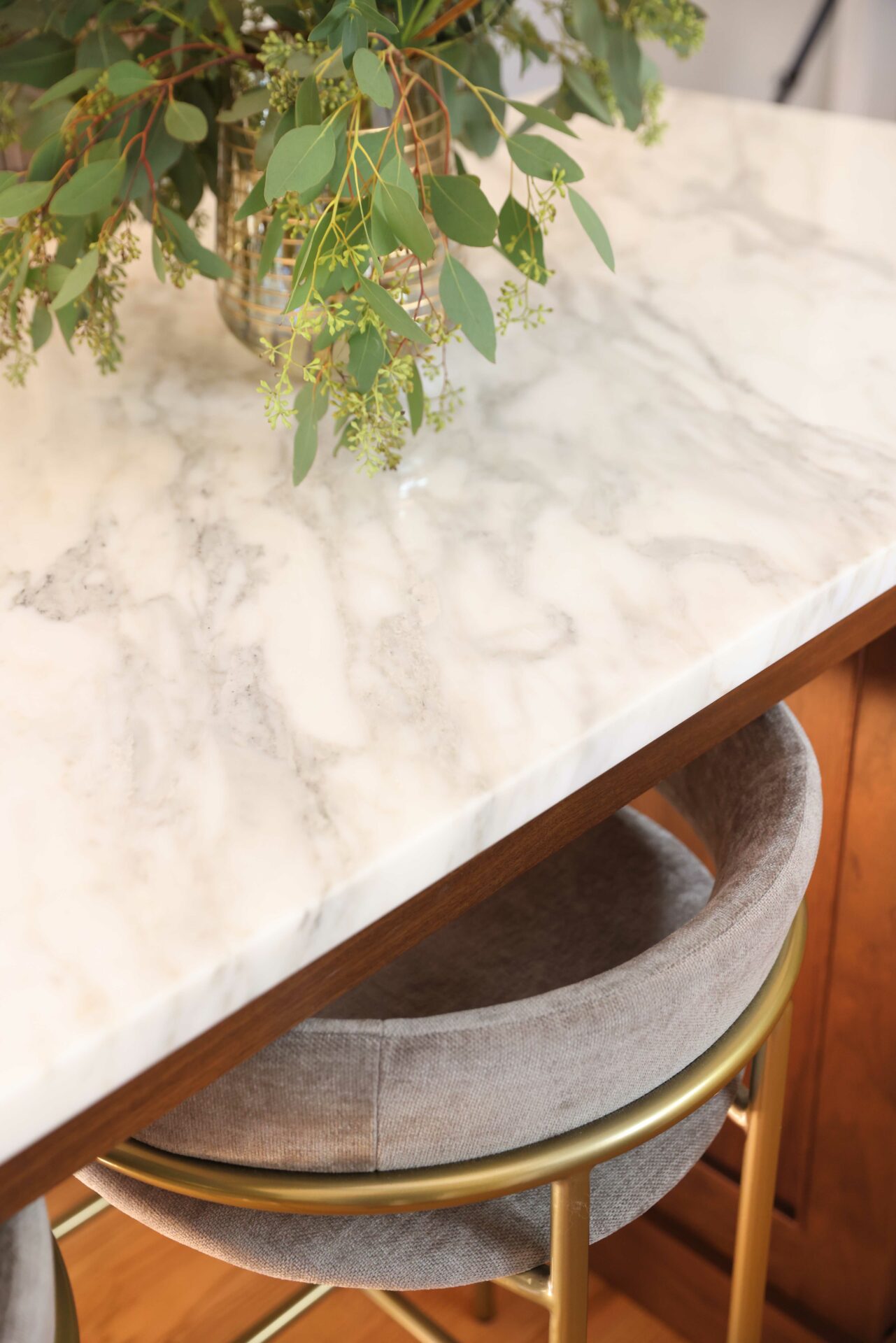 Marble countertop on kitchen island