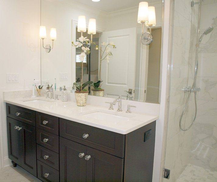 Double vanity in master bathroom as part of a master suite addition