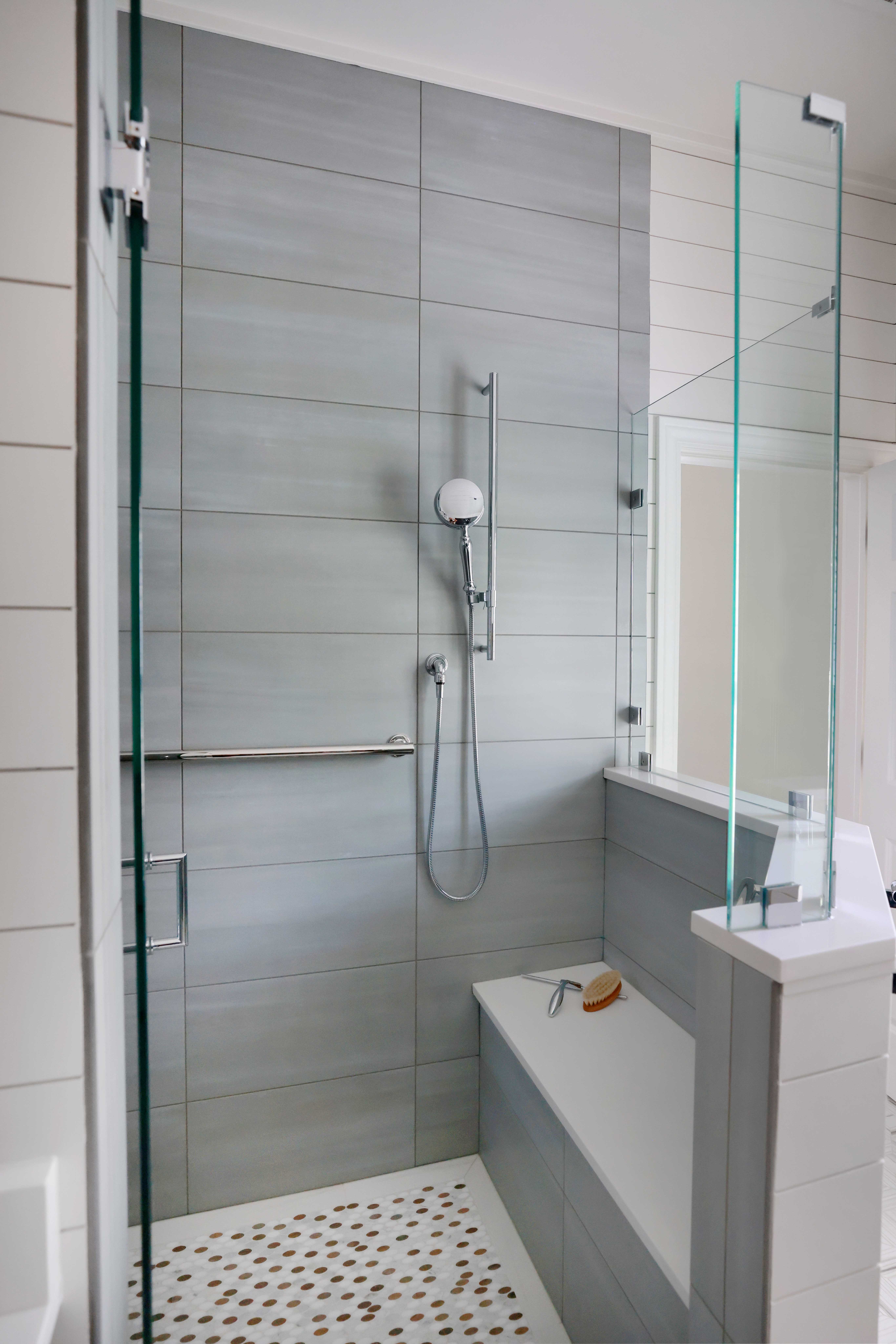 zero threshold shower with grab bars