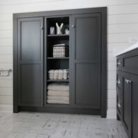 recessed storage cabinet in the bathroom