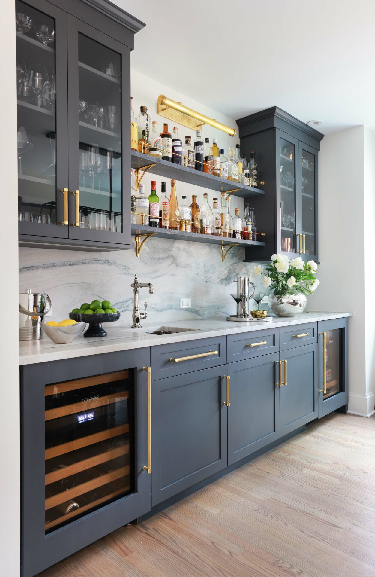wet bar with wine chiller and beverage center
