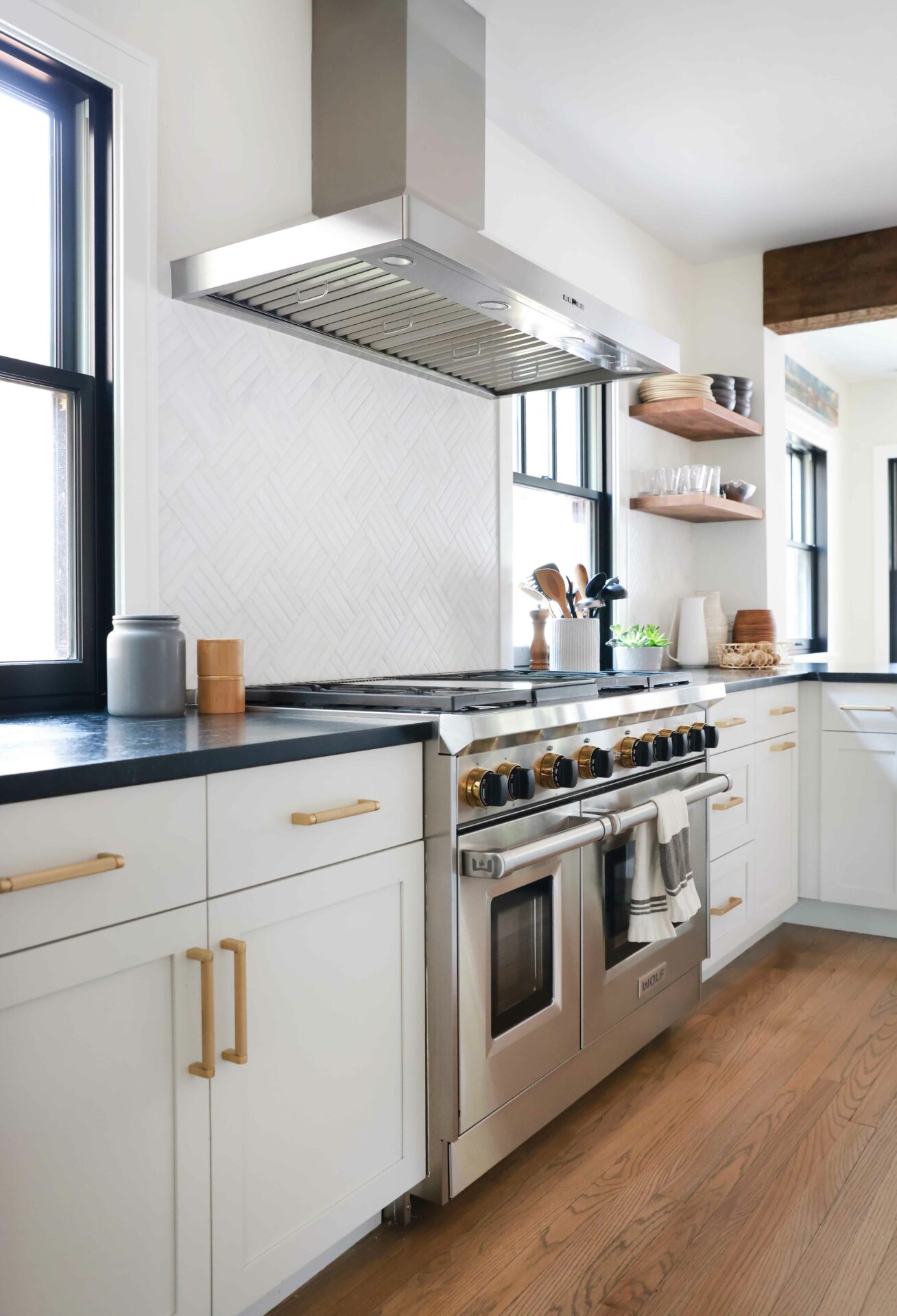 kitchen range with metal hood