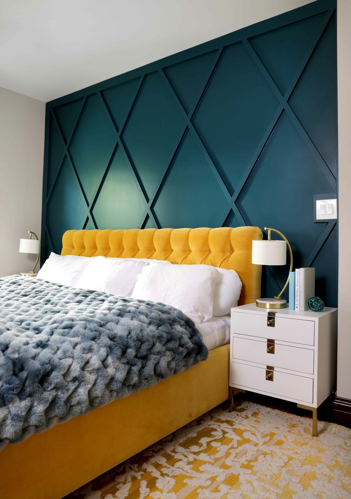 applied moulding to create an accent wall in the bedroom