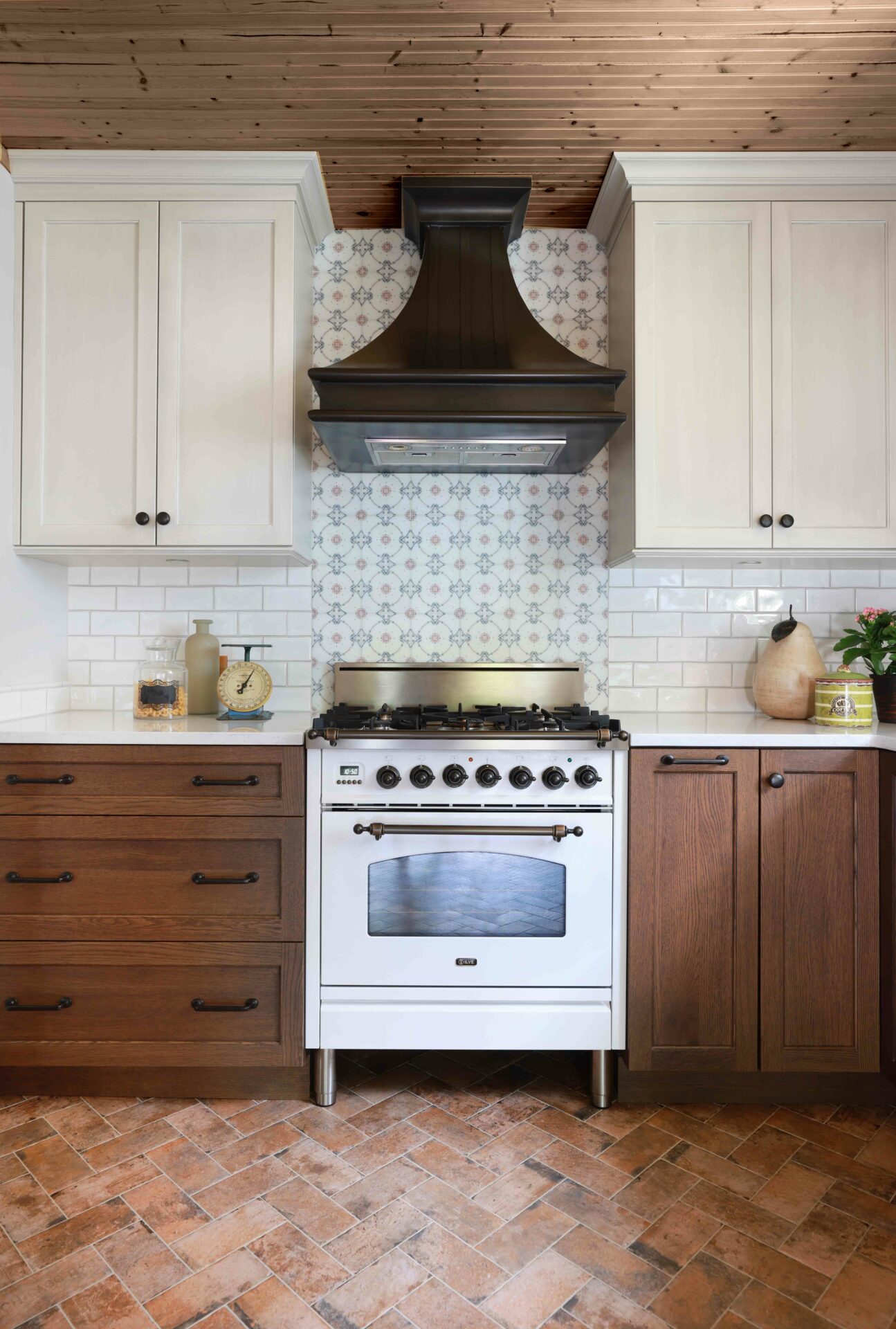 stained and painted vintage inspired kitchen