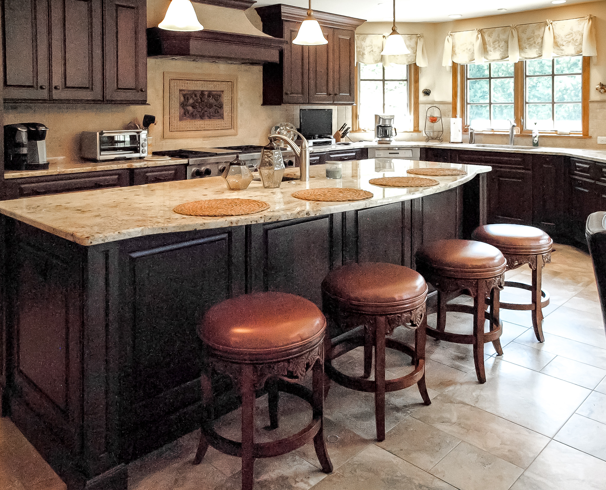 Stained cabinets in the kitchen