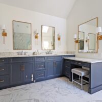 Blue bathroom vanities with makeup table