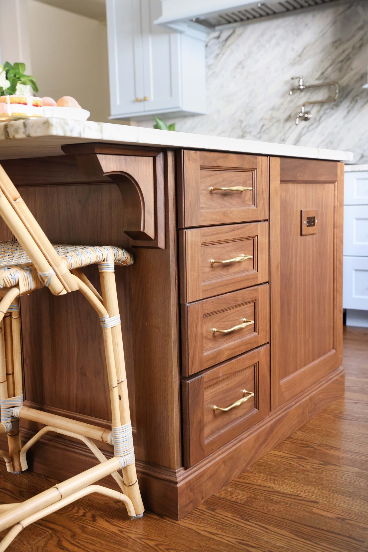 Corbels on a stained walnut kitchen island
